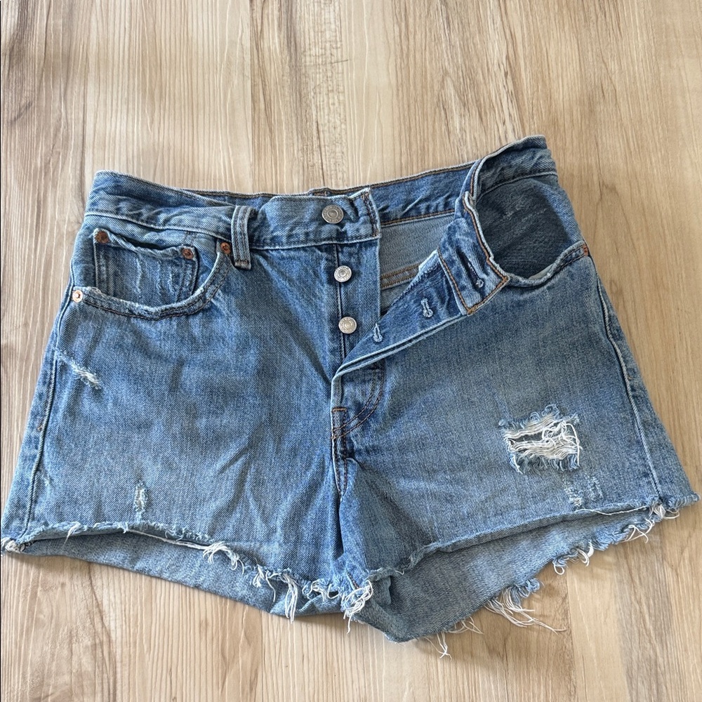 Levi's Wedgie Blue Distressed Jean Shorts